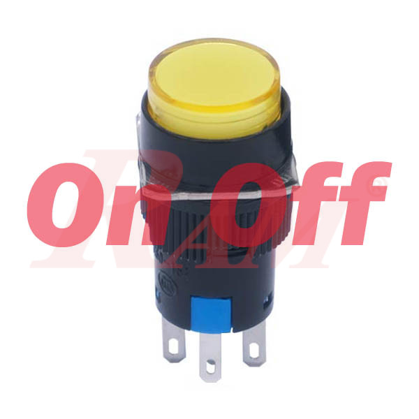 Switch On/Off 16mm Yellow - Self Locking