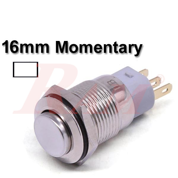 Metal Switch Momentary 16mm White LED Ring Water/Dustproof مفتاح لحظي Tack معدني 16 ملم معدن مقاوم للماء والاتربة مع اضائة LED باللون الأبيض