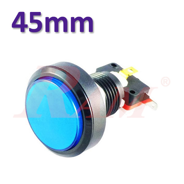 Arcade Style 45mm Big Round Push Button With Blue LED Light - Flat Head زر ضغط دائري كبير مقاس 45 ملم على طراز Arcade مع ضوء LED ازرق
