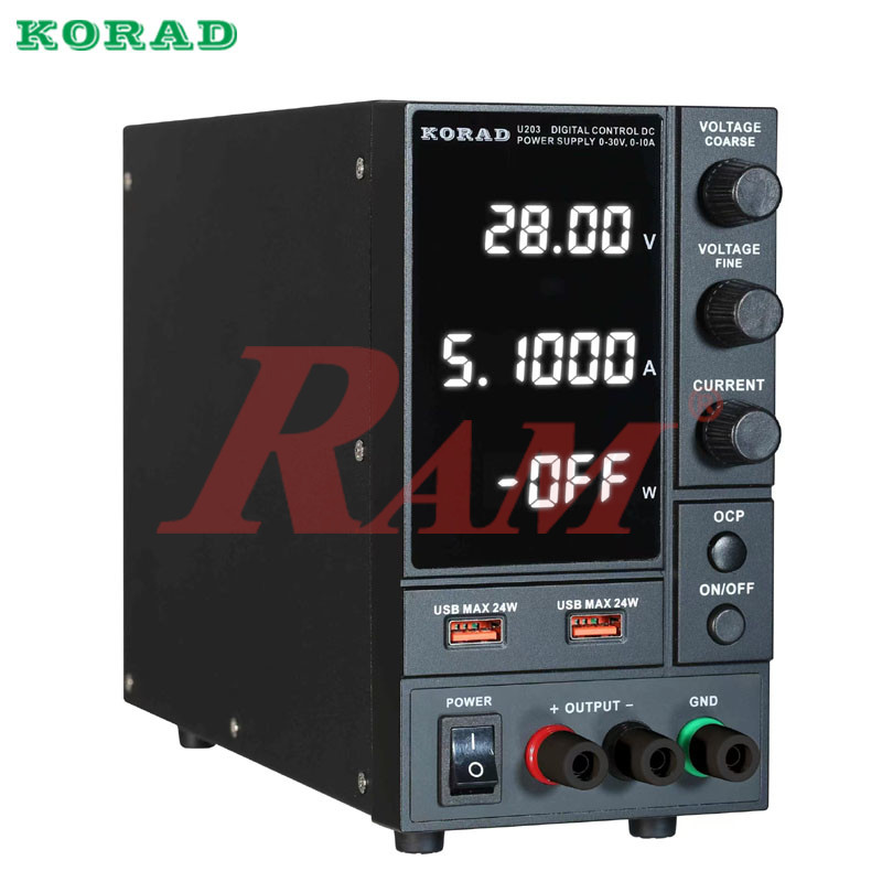 U203 0-30V, 0-10A, 300W, 1CH, Digital Control and Switching Mode DC Power Supply With 2 USB Quick Charging Ports باور سبلاي DC رقمي 30V 10A ‏300W مع USB شحن سريع