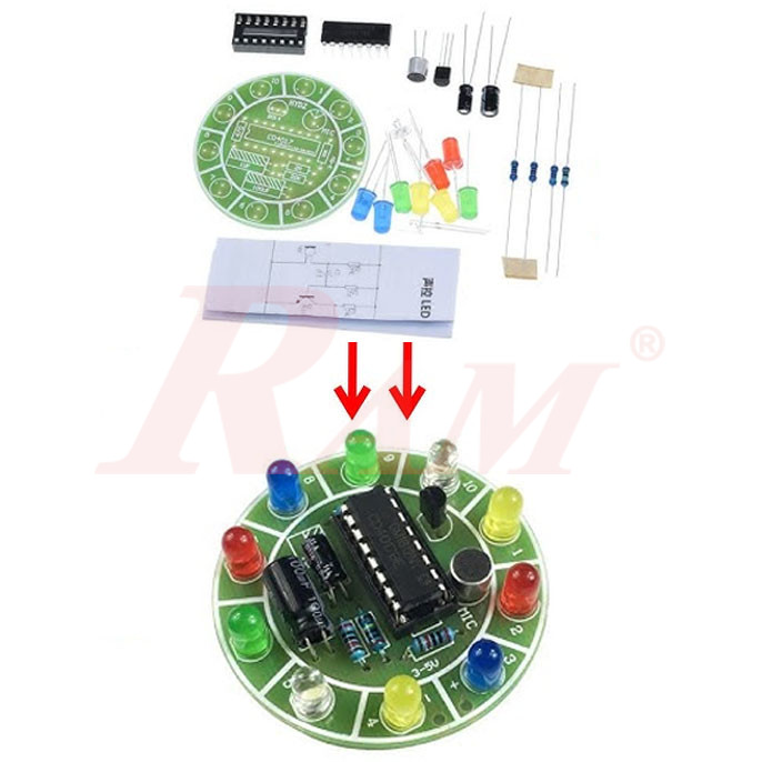 DIY CD4017 Colorful Voice Control Rotating LED Light Project