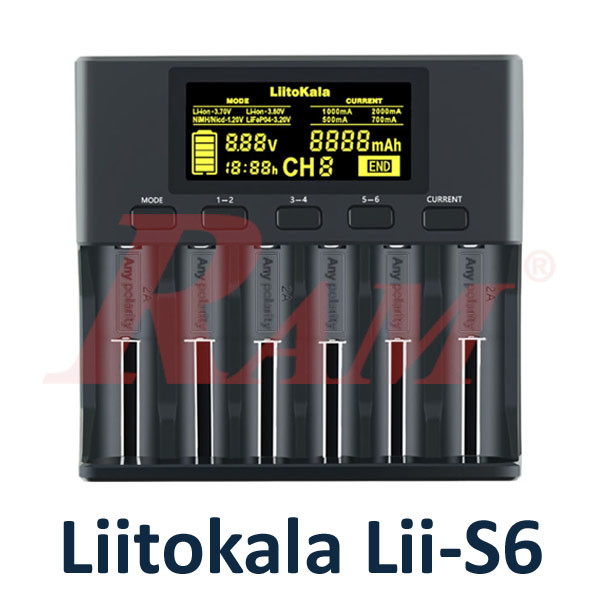 LiitoKala® Lii-S6 Battery Charger Li-ion Battery- 6 Battery Slots