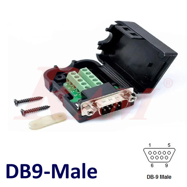 DB9 Male With Cover to Screw Terminal Blocks (SKU#DB91M)