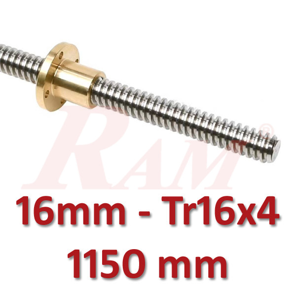 Trapezoidal Lead Screws Tr16 4mm Pitch (TR16x4) Length 1150mm + 1 Flange Brass Nut