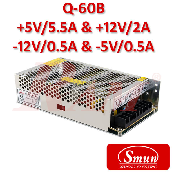 Smun® Industrial SMPS Quadruple Output +5Vdc/5.5A +12Vdc/2A & (-)5Vdc/0.5A (-)12Vdc/0.5A Input 220Vac (Q-60B)