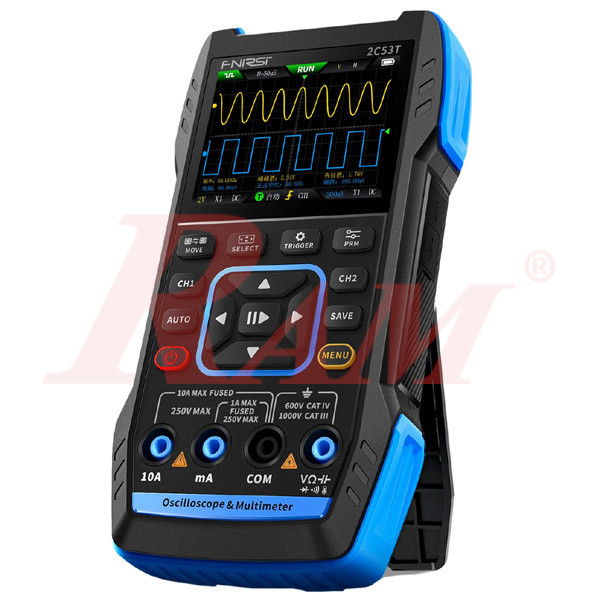 FNIRSI® 2C53T Handheld Dual Channel 3-in-1 50MHz 250MS/s Oscilloscope + Multimeter + DDS Signal Generator