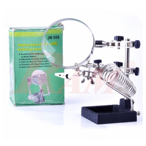 [MAGNIFIER.JM508] Magnifier With Alligators Holders & Soldering Iron Stand عدسة مكبرة مع مشابك للبورد ومزودة بحامل لكاوية اللحام