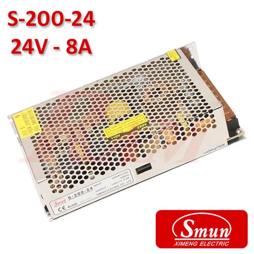 [KIT.SMPS.24V.8A] Smun® Industrial SMPS Output +24Vdc/8A Input 220Vac (S-200-24)