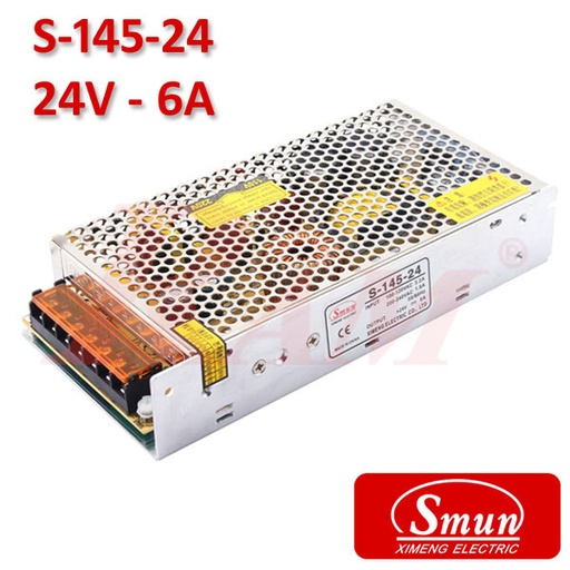[KIT.SMPS.24V.6A] Smun® Industrial SMPS Output +24Vdc/6A Input 220Vac (S-145-24)