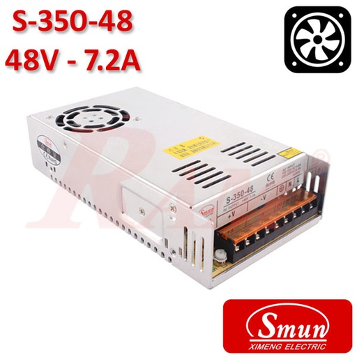 [KIT.SMPS.48V.7.2A.FAN] Smun® Industrial SMPS Output +48Vdc/7.2A Input 220Vac With Cooling Fan (S-350-48)