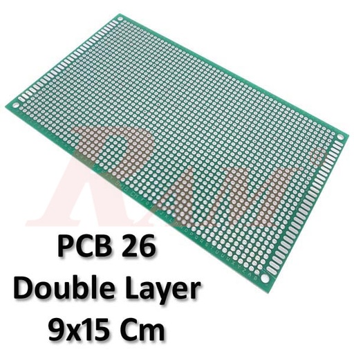 [PCB26.HOLES.DOUBLE.9X15] PCB FR-4 Dots Holes 9x15 cm2 Double Side With Green Musk (SKU#PCB26)