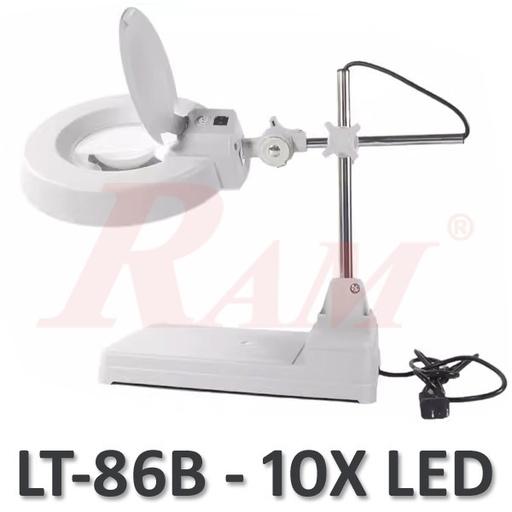 [MAGNIFIER.LT86B.X10] LT86B Glass 10X Big Magnifier Stand With LED Light عدسة تكبير 10 مرات بقاعدة مع اضائة ليد