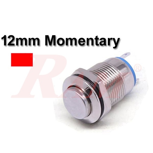 [PB.12.M.TACK.RED] Metal Switch Momentary 12mm Red LED Ring Water/Dustproof مفتاح لحظي Tack معدني 12 ملم معدن مقاوم للماء والاتربة مع اضائة LED باللون الأحمر
