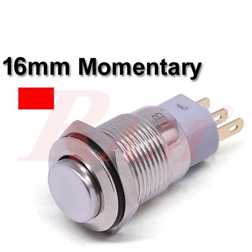 [PB.16.M.TACK.RED] Metal Switch Momentary 16mm Red LED Ring Water/Dustproof مفتاح لحظي Tack معدني 16 ملم معدن مقاوم للماء والاتربة مع اضائة LED باللون الأحمر