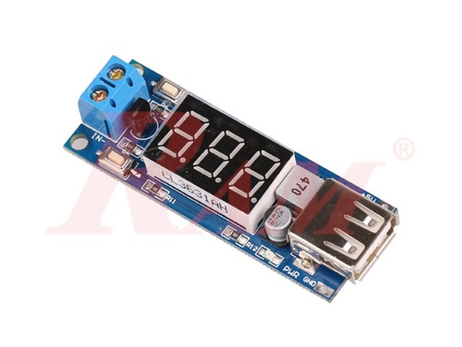 [DC.DC.302] DC-DC Step Down Converter 2A USB With Voltmeter (4.5V~40Vdc to Fixed Output 5V/2A) SKU#DC302 بوردة دائرة خافض جهد - فولت