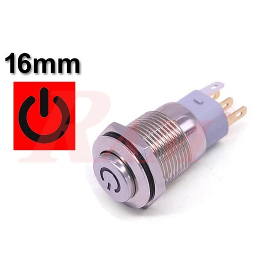 [PB.16.M.POWER] Metal Switch 16mm Waterproof Metal with POWER Symbol Red LED