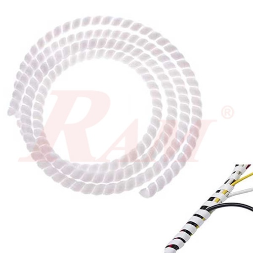 [W.10MM] Spiral Wrapping Band 10mm/2meter Roll شريط أنبوب حلزوني مرن لتغليف وضم وتنظيم الكبلات والاسلاك - القطر 10 ملم طول 2 متر