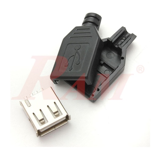 [USB7.TYPE.A.FEMALE] USB2.0 Type-A Female Plug 4-pin Connector Jack With Plastic Cover (SKU#USB7)