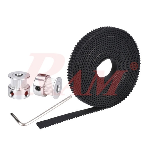 [GT2.SET.8MM] GT2 Set 8mm - 2x Bore 8mm Aluminum Pulley 20 Teeth + 2x Meters GT2 6mm Open Timing Belt