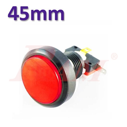 [PB.ARCADE.45MM.12V.R] Arcade Style 45mm Big Round Push Button With Red LED Light - Flat Head