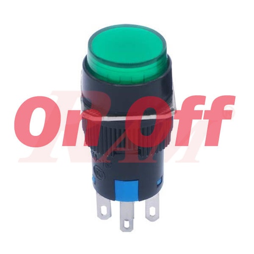 [PB.BIG.3PIN.ONOFF.GREEN] Switch On/Off 16mm Green - Self Locking مفتاح تشغيل On/Off بلاستيك  16 ملم - لون اخضر