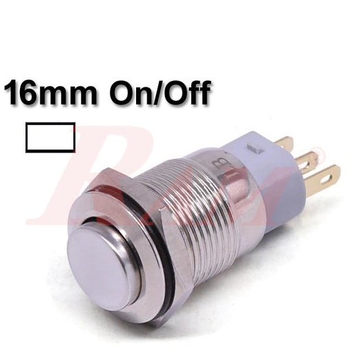 [PB.16.M.ON.OFF.WHITE] Metal Switch On/Off 16mm White LED Ring Water/Dustproof مفتاح تشغيل On/Off معدني 16 ملم معدن مقاوم للماء والاتربة مع اضائة LED باللون الأبيض