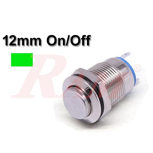 [PB.12.M.ON.OFF.GREEN] Metal Switch On/Off 12mm Green LED Ring Water/Dustproof