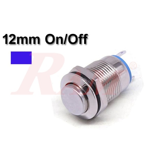[PB.12.M.ON.OFF.BLUE] Metal Switch On/Off 12mm Blue LED Ring Water/Dustproof