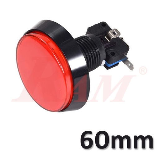 [PB.ARCADE.60MM.12V.R] Arcade Style 60mm Big Round Push Button With Red LED Light - Flat Head