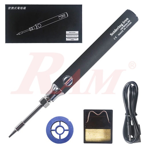 [HV8W.BATTERY.SOLDERING.IRON] HV-8W Portable Soldering Iron 8W - With Built-in Battery - USB Charging Adjustable Temperature Soldering Iron Kit ماكوة لحام محمولة 8 وات ببطارية داخلية مع شحن USB وتحكم في درجة الحرارة