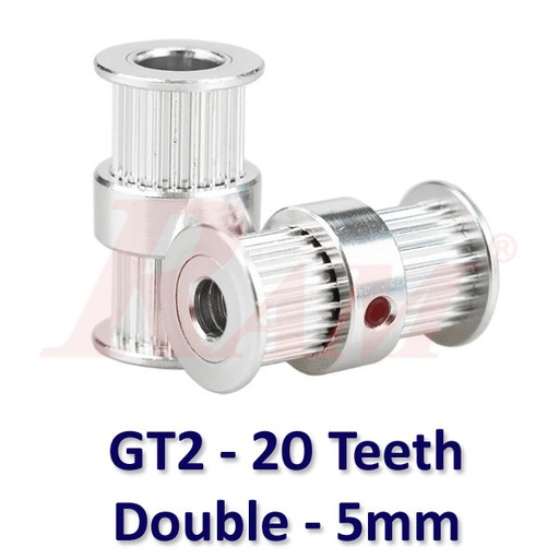 [GT2.DOUBLE.5MM.20TEETH] GT2 Double Head 20 Teeth Bore 5mm Timing Aluminum Pulley