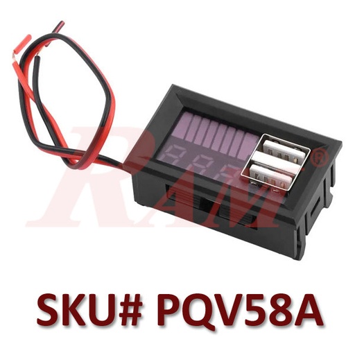 [PANEL.BAT.PQV58A.2XUSB] Digital Voltage & Battery Capacity Meter Panel For Lead Acid Battery 12V With Dual USB Output 5V 2A (SKU#PQV58A) عداد مؤشر فولت ومؤشر سعة بطارية 12V مع USB مزدوج 5V 2A – PQV58A