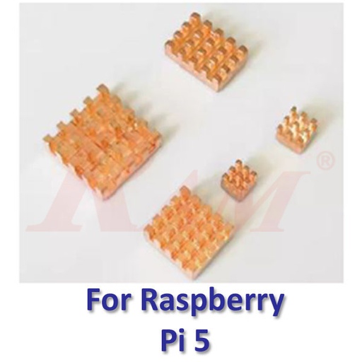 [HS.P5.GOLD] Heatsink Cooling Set for Raspberry Pi 5B Board - Gold (Aluminum & Copper) طقم مبرد حراري هيت سينك للتبريد لبورد Raspberry Pi 5B لون ذهبي (الومنيوم ونحاس)