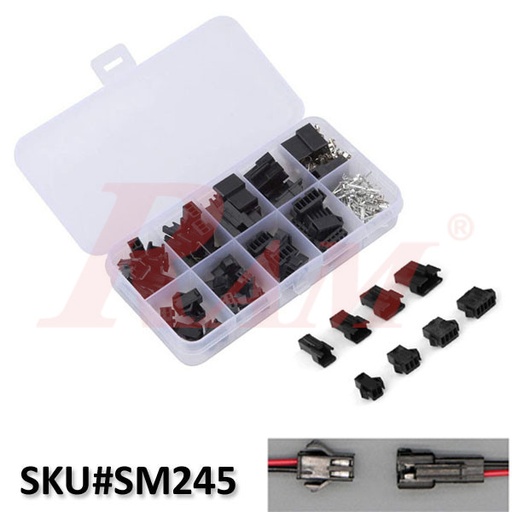 [KIT.SM2.54.MF] Box of 200pcs JST SM 2.54mm Connector Kit – 2/3/4/5 Pin Male & Female Housing with Terminals (SKU#SM254)