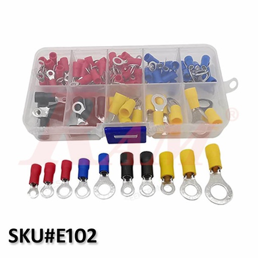 [KIT.RING.TERMINAL.E102] Box of 102 pcs Insulated Ring Electrical Crimp Terminals RV1.25~5.5 Kit (SKU#E102)