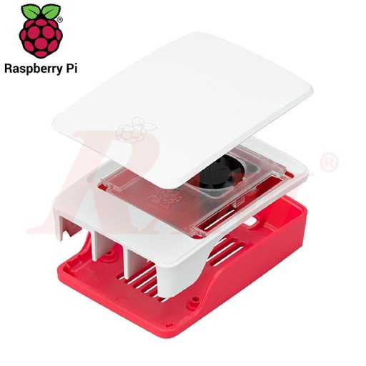 [RPI5.BOX.FAN.COLOR] Enclosure 3 Layer With Fan For Raspberry Pi 5 ABS Case Red/White (SKU#BOX5ORG) - Original