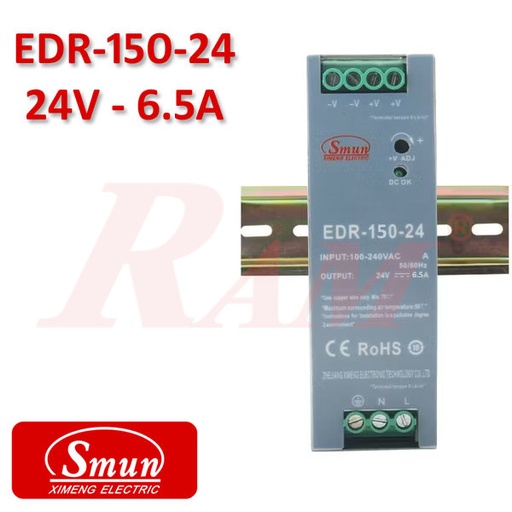 [KIT.SMPS.DAIN.24V.6.5A] Smun® Industrial SMPS Din-Rail Type Output +24Vdc/6.5A Input 220Vac EDR-150-24