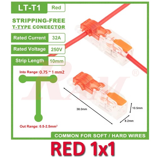 [WAGO.T-TAP.RED.1X1] WAGO T-Tap 1x1 (Red) 0.75~1mm² Stripping Free Wiring Connector - Conductor Terminal Block With Lever LT-T1-RED