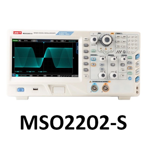 [AVO.MSO2202-S.UNIT] UNI-T MSO2202-S Mixed Signal Oscilloscope 200 MHz with 2 Analog + 16 Digital Channels and Built-in Function / Arbitrary Waveform Generator جهاز أوسيلوسكوب مختلط الإشارة 200 ميجاهرتز 2 قناة و16 قناة رقمية ومولد موجات مدمج